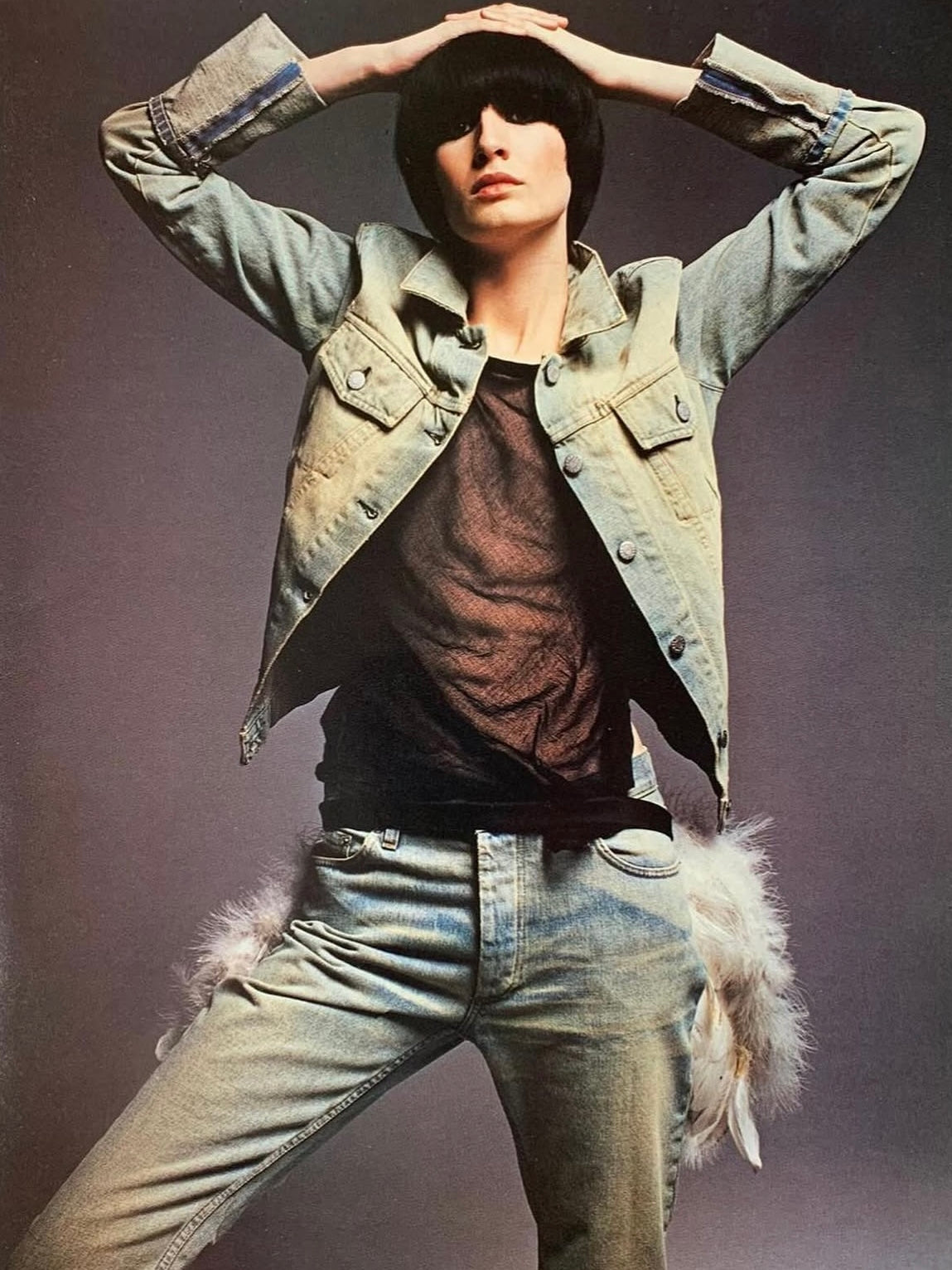 Helmut Lang Trucker Jacket with Turn Up Sleeves in Cotton