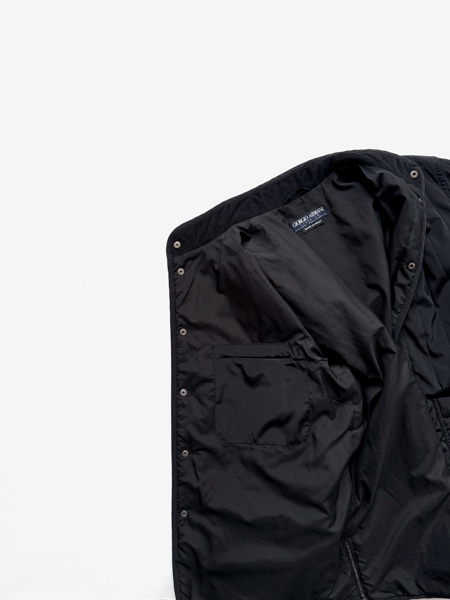 '90s Giorgio Armani Classico Quilted Mao Collar Jacket in Polyester