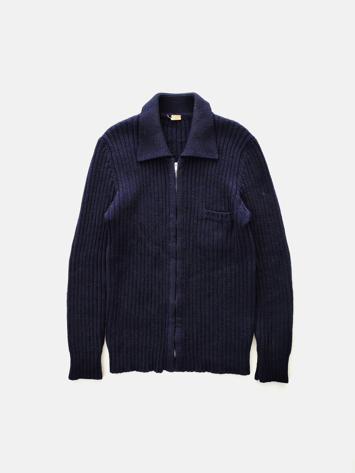 Zip-Up Polo Cardigan in Wool