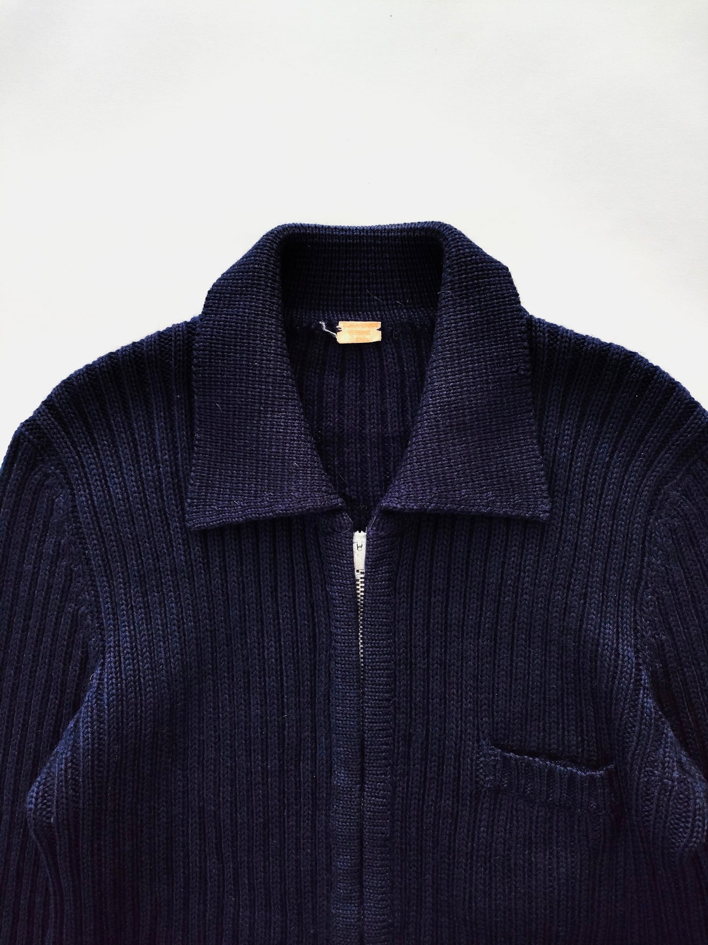 Zip-Up Polo Cardigan in Wool