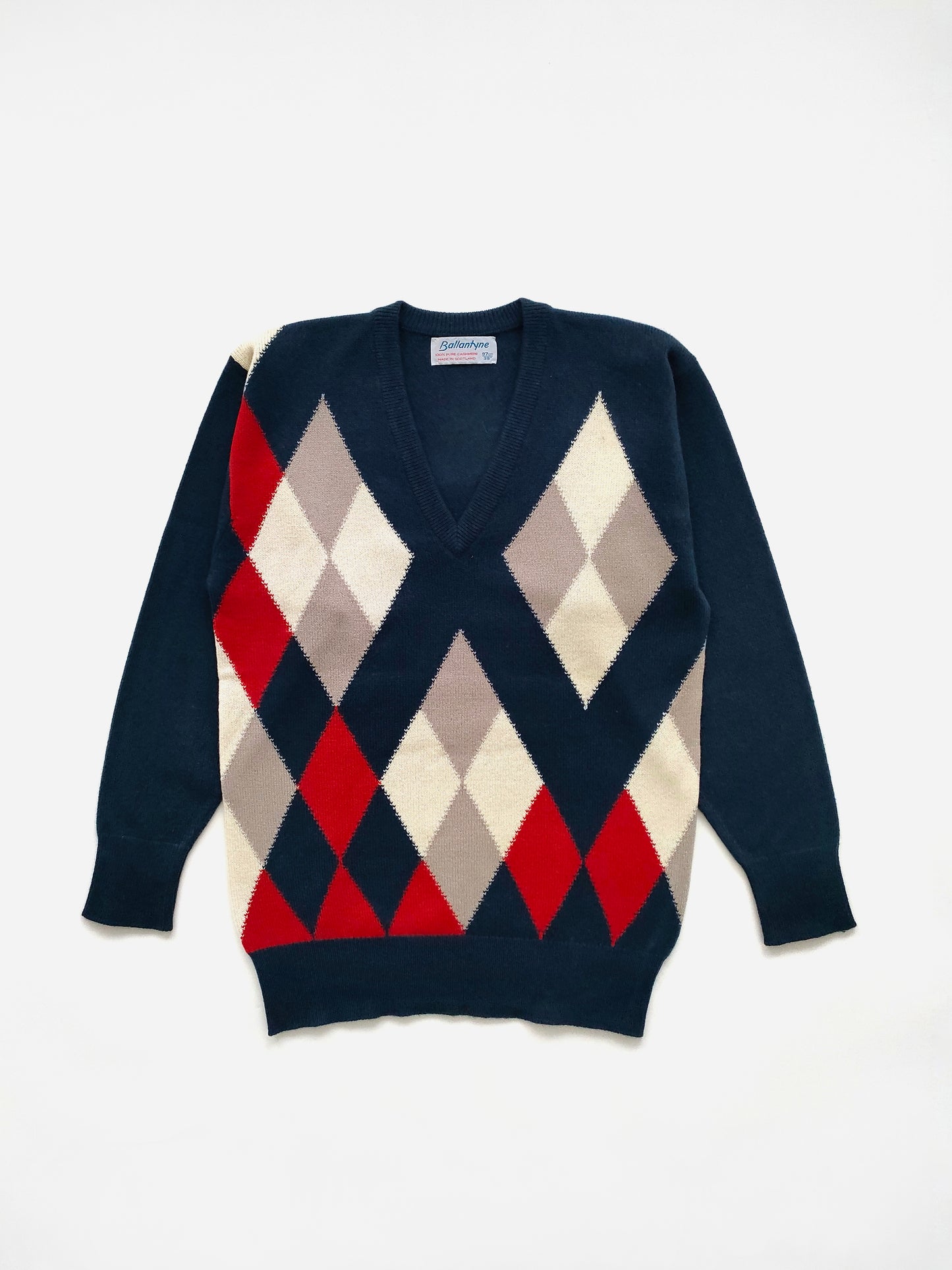 Ballantyne Argyle V-neck Sweater in Cashmere