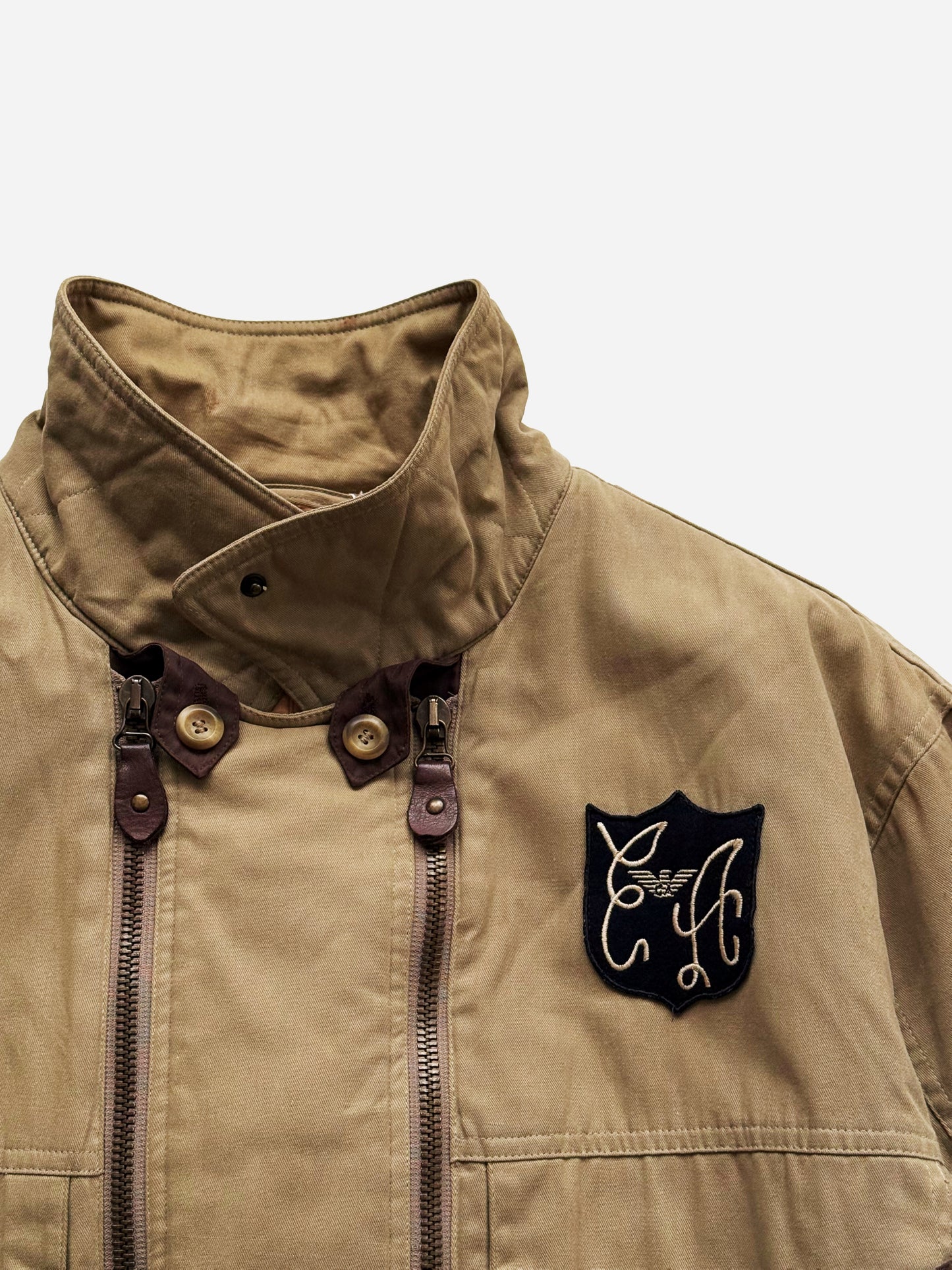 '80s Emporio Armani Double Zip Puffer Bomber Jacket in Cotton